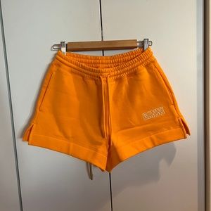 [NWT] Ganni Drawstring Logo Sweat Shorts Bright Orange
